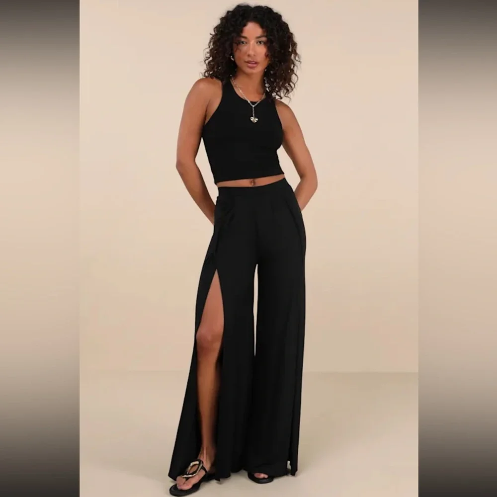 Lulus Knockout Black Wide Leg Pants - Size XL - Picture 2 of 6